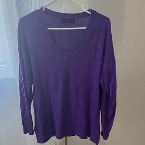 Mango Purple  V-Neck Long Sleeve sweater